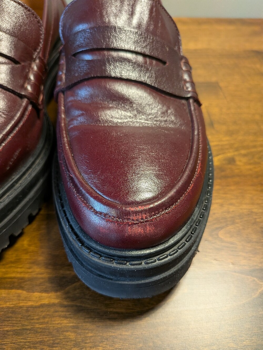 Sézane Albane Loafers Glossy Burgundy Leather Thick Lug Sole Shoes EU 39 US 8 - Picture 5 of 16